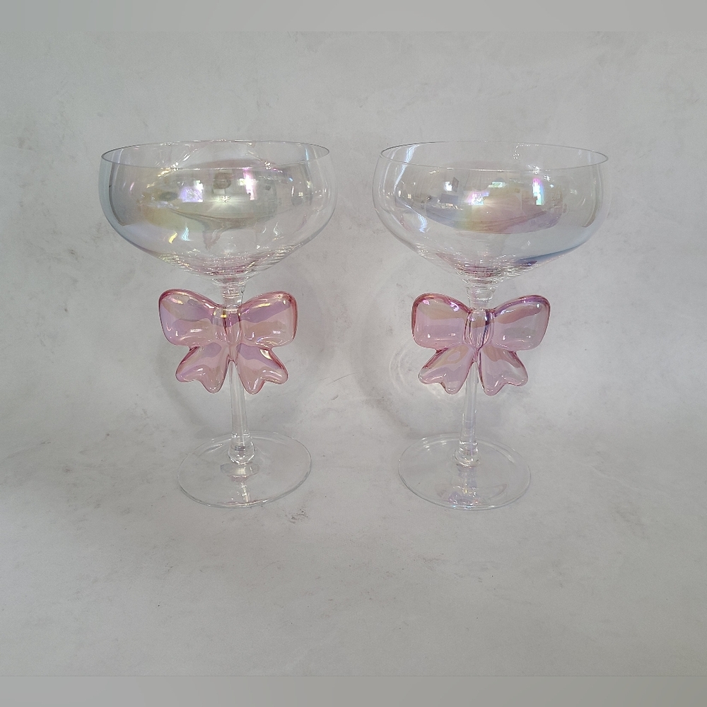 Iridescent Bow Coupe Glasses - Set Of Two